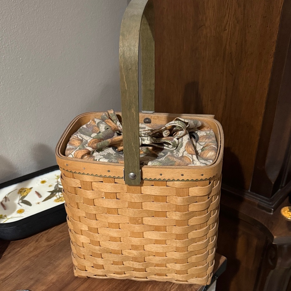 Longaberger Tan and Brown Basket with Floral Liner